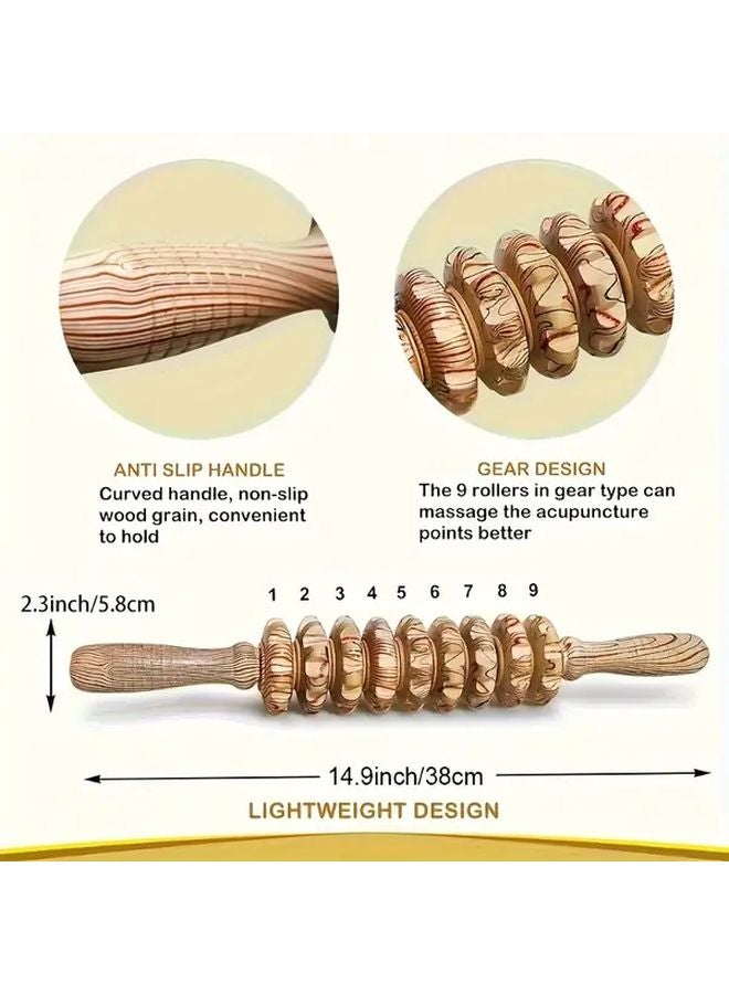 Wooden Massage 9 Wheel Stick For Full Body Shaping Muscle Relaxation Anti Cellulite - Image 3